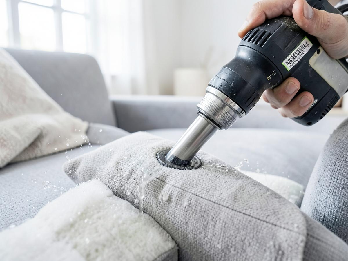 Deep extraction cleaning of a fabric sofa